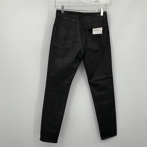 AG Adriano Goldschmied Farrah high rise skinny jeans coated black glitter new 26 - Picture 3 of 4